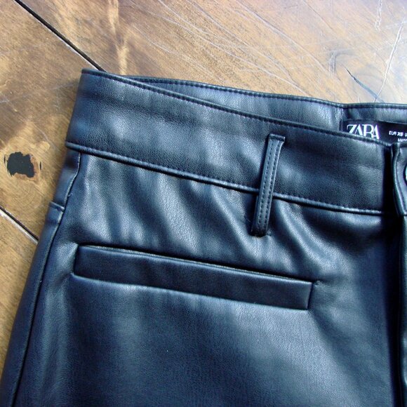 Zara Black Faux Leather Wide Leg Pants High Waist Office Party Holiday NEW  XS - Picture 10 of 15
